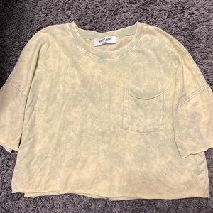 yellow and pink tie-dye cropped T-shirt with a pocket